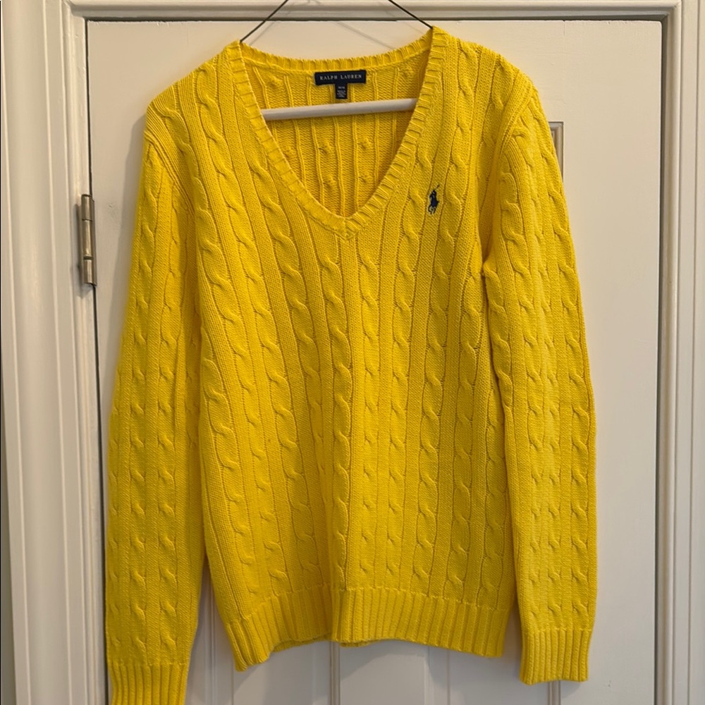 Ralph Lauren Yellow V-Neck Cable Knit Sweater